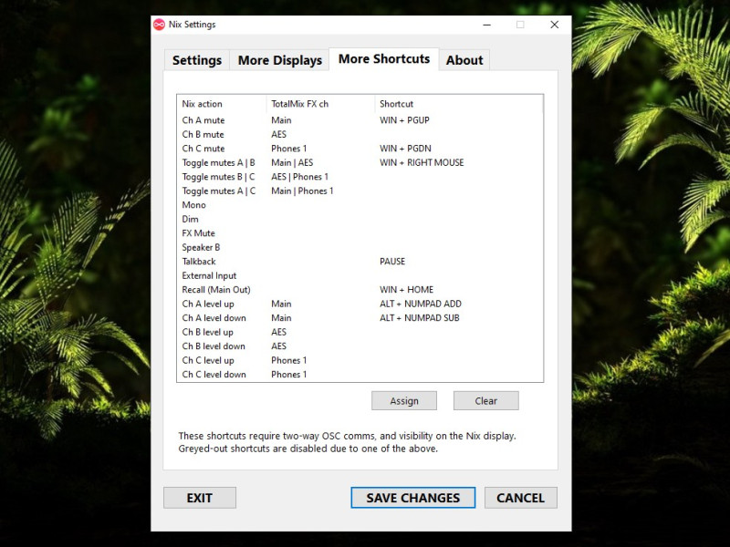 Nix settings tab more shortcuts