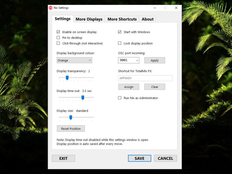 Nix settings panel tab 1