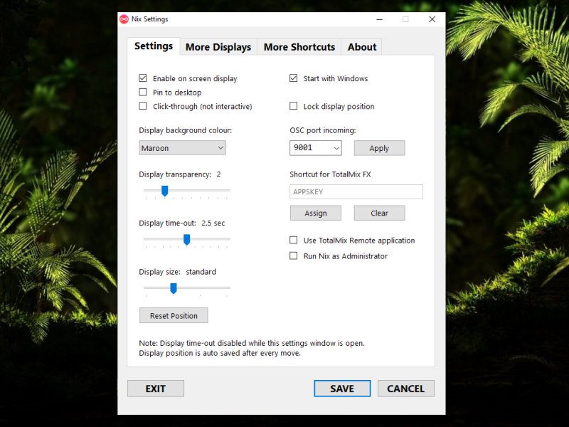 Nix settings panel tab 1