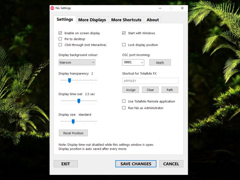 Nix settings panel tab 1