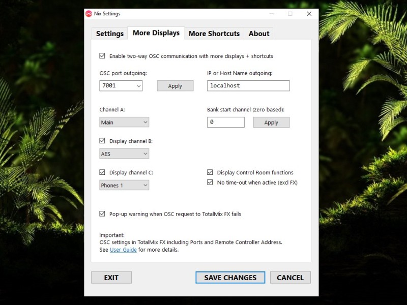 Nix settings tab more displays